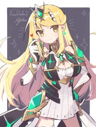 Rule 34 | 1girl, bare legs, bare shoulders, blonde hair, breasts, cheese dakke, chest jewel, cleavage, cleavage cutout, clothing cutout, dress, earrings, elbow gloves, gloves, highres, jewelry, large breasts, long hair, mythra (xenoblade), short dress, solo, swept bangs, thigh strap, tiara, very long hair, white dress, white gloves, xenoblade chronicles (series), xenoblade chronicles 2, yellow eyes