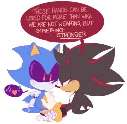 Rule 34 | !, 2boys, archie comics, black fur, body fur, commentary, english commentary, english text, furry, furry male, furry with furry, gloves, hand on another&#039;s chest, heart, hedgehog ears, hedgehog tail, holding hands, joints, looking at another, male focus, metal sonic, motobug, multiple boys, musical note, no mouth, red eyes, red fur, robot, robot joints, shadow the hedgehog, sideways mouth, sonic (series), sonic the hedgehog (archie comics), speech bubble, spoken exclamation mark, spoken heart, spoken musical note, transparent background, two-tone fur, upper body