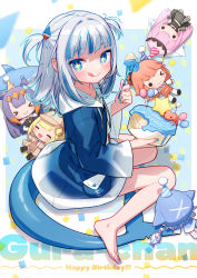 Rule 34 | &gt; &lt;, + +, 5girls, ;&gt;, ^ ^, barefoot, birthday cake, blonde hair, blue hair, blue hoodie, blue nails, blush, cake, character doll, character name, closed eyes, collarbone, commentary request, confetti, feet, fins, fish tail, food, fork, from side, full body, gawr gura, green hair, hair ornament, happy birthday, hat, highres, holding, hololive, hololive english, holomyth, hood, hoodie, legs, licking lips, long hair, looking at viewer, looking to the side, mori calliope, multicolored clothes, multicolored hair, multiple girls, nail polish, ninomae ina&#039;nis, orange hair, oversized clothes, party hat, pink hair, purple hair, shark hair ornament, shark tail, sidelocks, sitting, streaked hair, tail, takanashi kiara, toenail polish, toenails, toes, tongue, tongue out, uchako, virtual youtuber, wariza, watson amelia, white hoodie, wide sleeves
