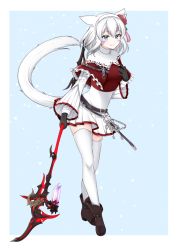 Rule 34 | animal ears, cat ears, cat tail, fictional persona, final fantasy, final fantasy xiv, highres, miqo&#039;te, niwarabbit, skindentation, solo, tail, thighhighs, warrior of light (ff14), white mage (final fantasy)