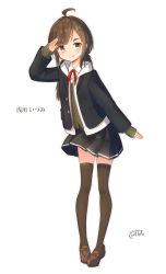 Rule 34 | 1girl, :p, ahoge, arm up, black jacket, black skirt, blazer, blush, brown eyes, brown footwear, brown hair, brown thighhighs, cardigan, closed mouth, collared shirt, commentary request, coreytaiyo, dated, green cardigan, hair ornament, hairclip, highres, hood, hood down, hooded jacket, jacket, loafers, long hair, long sleeves, mole, mole under eye, neck ribbon, open clothes, open jacket, original, pleated skirt, red ribbon, ribbon, school uniform, shirt, shoes, signature, simple background, skirt, sleeves past wrists, smile, solo, thick eyebrows, thighhighs, tongue, tongue out, translation request, white background, white jacket, white shirt, zettai ryouiki