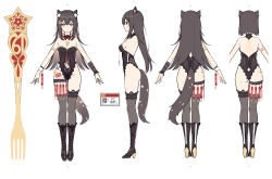Rule 34 | 1girl, absurdres, alternate hair length, alternate hairstyle, animal ear fluff, animal ears, arknights, arm strap, ass, backboob, bare shoulders, black footwear, black hair, black leotard, black thighhighs, boots, bow, bowtie, breasts, character name, chinese commentary, cleavage, closed mouth, commentary request, detached collar, fork, hair ornament, hairclip, high heel boots, high heels, highleg, highleg leotard, highres, id card, knee boots, leotard, long hair, looking at viewer, medium breasts, multiple views, red bow, red bowtie, short hair, simple background, skying, smile, star (symbol), star hair ornament, strapless, strapless leotard, tail, texas (arknights), thigh strap, thighhighs, traditional bowtie, translation request, white background, wolf ears, wolf girl, wolf tail, yellow eyes
