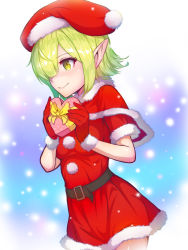 Rule 34 | 1girl, aoi (princess connect!), blush, elf, green eyes, green hair, highres, looking at viewer, merry christmas, pointy ears, princess connect!, yako noir