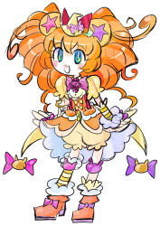 1girl absurdres animal_ears bear_ears bloomers blue_eyes bow brooch cure_mofurun gloves hat highres jewelry long_hair looking_at_viewer magical_girl mahou_girls_precure! mini_hat mini_witch_hat mofurun_(mahou_girls_precure!) open_mouth personification precure rakugaki_shitagari-ya smile solo star_(symbol) star_in_eye symbol_in_eye underwear witch_hat yellow_bloomers