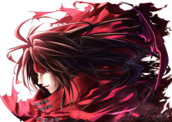 Rule 34 | 1boy, 41120714, black hair, cloak, final fantasy, final fantasy vii, headband, long hair, messy hair, pale skin, red clouds, red eyes, red headband, square enix, torn clothes, vincent valentine, white background