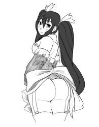 Rule 34 | ass, black hair, bow, breasts, dress, expressionless, from behind, garter straps, gorebunny666, highres, huge ass, long hair, looking back, medium breasts, monochrome, neptune (series), no panties, noire (neptunia), sideboob, sketch, skirt, thighhighs, thighs, twintails