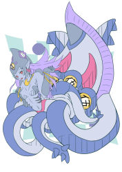 Rule 34 | calamaramon, digimon, monster girl, purple hair, red eyes, squid girl, tentacles