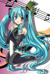 Rule 34 | 1girl, aizawa hiroshi, aqua hair, black thighhighs, gradient background, hatsune miku, long hair, oversized food, oversized object, pink background, solo, spring onion, thighhighs, twintails, very long hair, vocaloid, white background