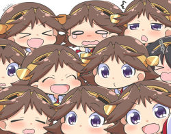 Rule 34 | &gt; &lt;, 10s, 6+girls, :d, > <, ^^^, ^ ^, black hair, brown hair, chibi, clone, closed eyes, drooling, expressions, fang, haruna (kancolle), headgear, hiei (kancolle), kantai collection, long hair, mouth drool, multiple girls, multiple persona, nontraditional miko, odd one out, open mouth, purple eyes, short hair, simple background, skin fang, smile, tears, translated, tsukko (3ki2ne10), twitter username, wavy mouth, white background, wide sleeves, xd