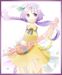 Rule 34 | 1girl, bad id, bad pixiv id, ellipsis (mitei), flower, hair flower, hair ornament, highres, instrument, music, musical note, playing instrument, purple eyes, purple hair, smile, solo, touhou, tsukumo benben, twintails