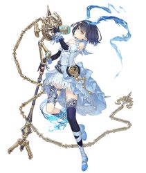 Rule 34 | 1girl, alice (sinoalice), bare shoulders, blue dress, blue hair, chain, crossover, dark blue hair, dress, elbow gloves, full body, gems company, gloves, hairband, ji no, looking at viewer, mary janes, microphone, official art, pocket watch, shoes, short hair, sinoalice, solo, tattoo, transparent background, virtual youtuber, watch, yellow eyes