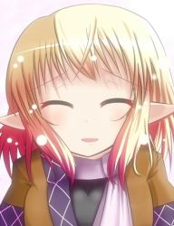Rule 34 | 1girl, blonde hair, byoubyou, closed eyes, female focus, mizuhashi parsee, open mouth, pointy ears, scarf, short hair, solo, touhou