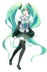 Rule 34 | 1girl, bad id, bad pixiv id, green eyes, green hair, hatsune miku, highres, long hair, matching hair/eyes, simple background, solo, thighhighs, twintails, very long hair, vocaloid, white background, xinta