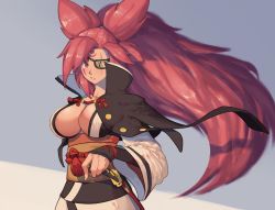 Rule 34 | 1girl, amputee, armor, baiken, big hair, black kimono, breasts, commentary, english commentary, eyepatch, facial tattoo, guilty gear, guilty gear xrd, hand on hilt, japanese armor, japanese clothes, kataginu, katana, kimono, kote, large breasts, long hair, looking at viewer, multicolored clothes, multicolored kimono, no bra, obi, one-eyed, open clothes, open kimono, pink eyes, pink hair, ponytail, sash, scar, scar across eye, scar on face, sheath, solo, suwaiya, sword, tattoo, two side up, very long hair, weapon, white kimono