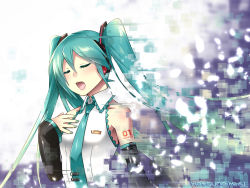 Rule 34 | 1girl, aqua hair, caffein, detached sleeves, closed eyes, hatsune miku, highres, long hair, open mouth, solo, twintails, vocaloid