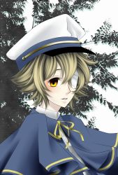 Rule 34 | bandages, blonde hair, child, eyepatch, hat, male focus, oliver (vocaloid), sailor, sailor hat, short hair, smile, tree, vocaloid, yellow eyes