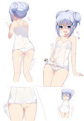 Rule 34 | 1futa, absurdres, blue eyes, blue hair, blush, censored, closed eyes, cum, drooling, ejaculation, foreskin, futanari, futanari masturbation, gochuumon wa usagi desu ka?, hair ornament, hairclip, heart, heart-shaped pupils, highres, kafuu chino, masturbation, nama mumu, one-piece swimsuit, open mouth, penis, phimosis, school swimsuit, simple background, swimsuit, symbol-shaped pupils, tippy (gochiusa), translated, white background, white one-piece swimsuit