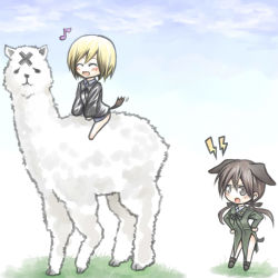 Rule 34 | 2girls, ^ ^, alpaca, angry, animal ears, blush, chibi, closed eyes, cross, dog ears, erica hartmann, closed eyes, gertrud barkhorn, happy, heart, iron cross, military, military uniform, multiple girls, open mouth, outdoors, riding, smile, strike witches, uniform, world witches series, yukimochi (yume)