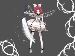 Rule 34 | 1girl, bow, cave (developer), deathsmiles, frills, gothic lolita, lolita fashion, pink hair, red eyes, ribbon, solo, thighhighs, windia (deathsmiles), wings