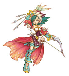 Rule 34 | 1girl, arrow (projectile), bow (weapon), children of mana, highres, jewelry, lots of jewelry, official art, seiken densetsu, simple background, solo, tamber, weapon