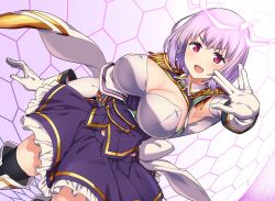 Rule 34 | 1girl, armpits, bow, breasts, cleavage, elbow gloves, epaulettes, gloves, gridman universe, gridman universe (film), halo, large breasts, light purple hair, looking at viewer, military, military uniform, red eyes, shinjou akane, skirt, solo, thighhighs, tsukinami kousuke, uniform