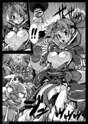 Rule 34 | 1girl, aruni, blush, breasts, character request, comic, greyscale, large breasts, long hair, monochrome, open mouth, penis, short hair