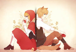 Rule 34 | 1boy, 1girl, apple, bad id, bad pixiv id, blonde hair, brother and sister, couple, crying, food, fruit, hetero, hiro satochi, incest, kagamine len, kagamine rin, little red riding hood, little red riding hood (grimm), short hair, siblings, twincest, twins, vocaloid, wolf