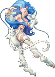 Rule 34 | 1girl, :d, absurdres, ahoge, animal ears, animal hands, aqua eyes, armpits, barefoot, big hair, blue eyes, blue hair, breasts, capcom, cat, cat ears, cat paws, cat tail, censored, claws, clenched hand, closed mouth, convenient censoring, fang, fang out, fangs, feet, felicia (cat) (vampire), felicia (vampire), foreshortening, from side, full body, fur, highres, huge filesize, jumping, kneepits, legs, light smile, long hair, looking at viewer, looking back, matching hair/eyes, medium breasts, nude, official art, open hand, open mouth, paw pose, smile, soles, solo, stanley lau, tail, thighs, toned, transparent background, vampire (game), vampire resurrection, very long hair, wavy hair, white cat