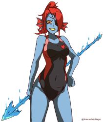 Rule 34 | 1girl, eyepatch, highres, monster girl, one-piece swimsuit, smile, solo, soloungatonegro, swimsuit, tagme, undertale, undyne
