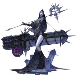 Rule 34 | 1girl, absurdres, black footwear, boots, halberd, highres, holding, holding polearm, holding weapon, hood, hood up, jeongwon choi, original, pale skin, polearm, simple background, smoking, solo, standing, tombstone, weapon, white background, wide shot