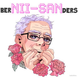 Rule 34 | 1boy, animification, artist name, bernie sanders, blush, character name, eyelashes, face, flower, glasses, kaletkina, looking at viewer, male focus, old, old man, pun, real life, rose, simple background, smile, solo, sparkle, white background, white hair