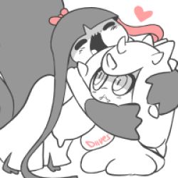 Rule 34 | 1girl, artist name, blush, bow, closed eyes, creatures (company), diives, fangs, female focus, full body, furry, furry female, game freak, gen 3 pokemon, gen 7 pokemon, hair bow, hair ornament, heart, hug, leaning forward, looking to the side, lowres, mareanie, mawile, monochrome, nintendo, open mouth, pink bow, pokemon, pokemon (creature), pokemon rse, pokemon sm, signature, simple background, spot color, standing, teeth, text focus, white background