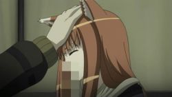 Rule 34 | 00s, animal ears, animated, animated gif, brown hair, censored, craft lawrence, fake censor, holo, lowres, sexually suggestive, spice and wolf, third-party edit, wolf ears