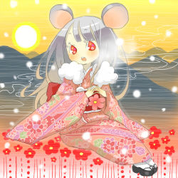 Rule 34 | 00s, 2008, animal ears, flower, inase, japanese clothes, lowres, mouse ears, new year, solo