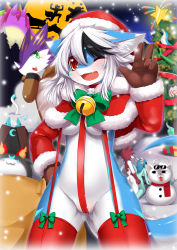Rule 34 | bottomless, christmas, dog, dragon, furry, highres, no humans, open mouth, sex, short hair, tagme, white hair, wolf, ╰狼龍