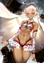 Rule 34 | 10s, 1girl, altera (fate), bare shoulders, breasts, dark skin, dark-skinned female, detached sleeves, fate/extella, fate/extra, fate/grand order, fate (series), highres, horz, looking at viewer, navel, red eyes, short hair, small breasts, solo, veil, white hair