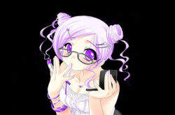 Rule 34 | 1girl, emily (pure dream), glasses, makeup, purple eyes, purple hair, solo, source request, third-party edit