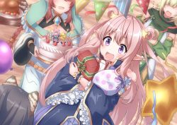 Rule 34 | 4girls, aoi (princess connect!), cake, elf, food, hatsune (princess connect!), highres, long hair, misato (princess connect!), multiple girls, pink hair, pointy ears, princess connect!, shiori (princess connect!), yamano rokamizu