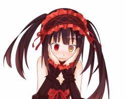 Rule 34 | 10s, 1girl, analog clock, artist request, clock, date a live, hands on own face, red eyes, simple background, source request, tokisaki kurumi, upper body, white background
