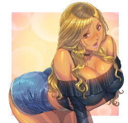 Rule 34 | 1girl, ass, blonde hair, breasts, cleavage, highres, homare (fool&#039;s art), large breasts, long hair, looking at viewer, shorts, solo
