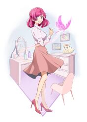 Rule 34 | 1girl, absurdres, bug, butterfly, commentary request, eyelashes, hair ornament, hairclip, happy, high heels, highres, insect, kibou no chikara ~otona precure &#039;23~, long sleeves, looking at viewer, medium hair, pink eyes, pink hair, pink lips, precure, pumps, shirt, skirt, smile, solo, standing, tenma no atelier, yes! precure 5, yes! precure 5 gogo!, yumehara nozomi