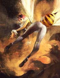 Rule 34 | 1girl, antennae, arthropod girl, ass, bee, bee girl, ben lo, bug, capcom, head wings, highres, insect, insect girl, monster girl, purple hair, q-bee, solo, vampire (game), wings, wristband