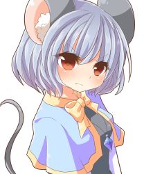 Rule 34 | 1girl, animal ears, bad id, bad pixiv id, bow, capelet, dress, female focus, highres, jewelry, koza, kozakura (dictionary), mouse ears, mouse tail, nazrin, pendant, red eyes, short hair, silver hair, simple background, solo, tail, touhou, upper body, white background