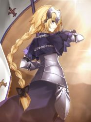 Rule 34 | 1girl, armor, armored dress, blonde hair, braid, capelet, chain, fate/apocrypha, fate/grand order, fate (series), headpiece, highres, jeanne d&#039;arc (fate), jeanne d&#039;arc (ruler) (fate), long hair, looking at viewer, metal gloves, minamina, purple eyes, solo, very long hair