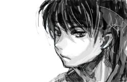 Rule 34 | 1boy, ame yamori, bad drawr id, bad id, closed mouth, expressionless, greyscale, looking at viewer, majutsushi orphen, male focus, monochrome, oekaki, orphen, simple background, solo, white background