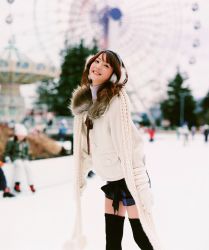 Rule 34 | earmuffs, gloves, highres, nozomi sasaki, photo (medium), scarf, skirt, snow, sweater, thighhighs