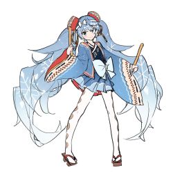 Rule 34 | 1girl, agonasubi, blue bow, blue coat, blue eyes, blue hair, blue skirt, borrowed design, bow, cloud print, coat, drumsticks, full body, geta, hair ornament, hand up, hatsune miku, headband, holding, holding drumsticks, japanese clothes, legs apart, long hair, long sleeves, looking at viewer, miniskirt, musical note, musical note print, outstretched arm, pantyhose, ribbon-trimmed sleeves, ribbon trim, sketch, skirt, smile, solo, standing, tabi, twintails, two-sided fabric, two-sided skirt, very long hair, vocaloid, white background, wide sleeves, yuki miku, yuki miku (2020) (candidate no.2)