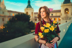 Rule 34 | 1girl, aerith gainsborough, aerith gainsborough (cosplay), breasts, briana white, brown hair, cosplay, final fantasy, final fantasy vii, final fantasy vii remake, green eyes, photo (medium), smile, square enix, voice actor connection