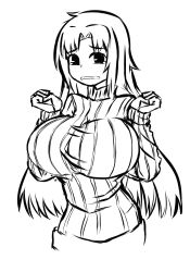 Rule 34 | 10s, 1girl, breasts, deculture, greyscale, kantai collection, large breasts, long hair, magical girl noir quest, midori hanegawa, monochrome, ribbed sweater, seaport princess, simple background, sweater, tears, turtleneck, upper body, white background