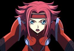 Rule 34 | 1girl, artist request, blue eyes, breasts, code geass, headband, kouzuki kallen, large breasts, long hair, looking at viewer, open mouth, red hair, short hair, simple background, solo, source request, super robot wars, upper body